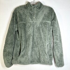 Eddie Bauer Sherpa Fleece Pullover Top Women's M Sage Green 1/4 Zip Pockets